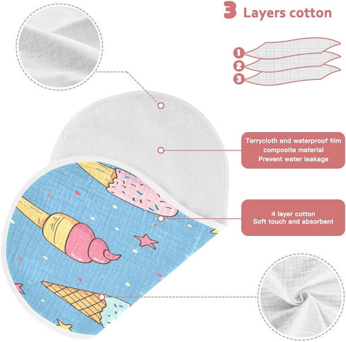 YETTASBIN Ice Cream Cone Muslin Baby Burp Cloth, Super Soft Absorbent Cotton Burp Rag Baby Bibs Feeding Cloth