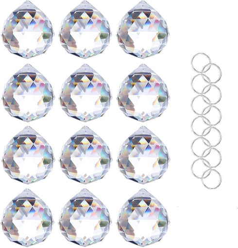 Crystalsuncatcher 20mm Clear Glass Crystal Ball Prism, Feng Shui Lamp Hanging Drop, Pack of 12 pcs