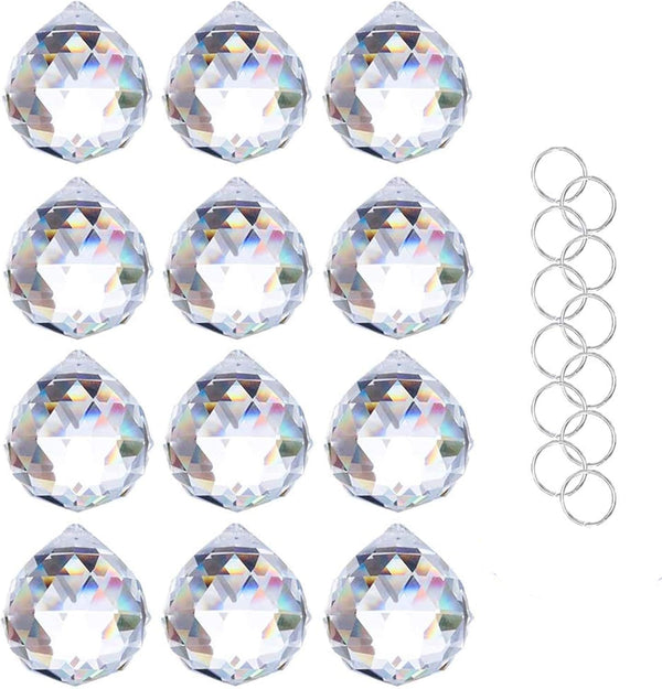 Crystalsuncatcher 20mm Clear Glass Crystal Ball Prism, Feng Shui Lamp Hanging Drop, Pack of 12 pcs