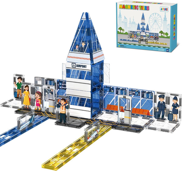 AFUNX Magnetic Tiles, 54PCS Airport Theme Building Blocks Set, Magnet Building Blocks