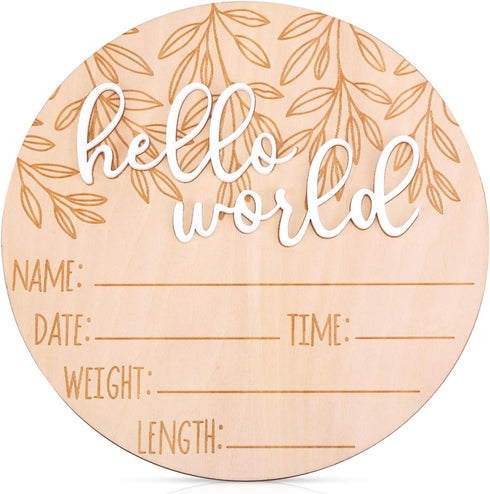 Gosknor Birth Announcement Sign, Wooden Hello World Newborn Sign Baby Announcement Plaque Newborn