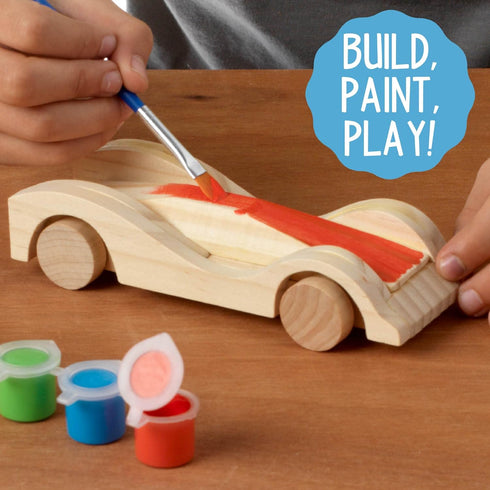 Made By Me Build & Paint Your Own Wooden Cars - DIY Wood Craft Kit for Kids Ages 6+ - 3 Race Cars, Multicolor
