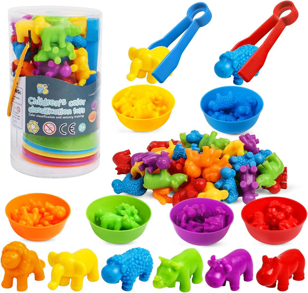 Counting Dinosaurs Toys with Matching Games, Sorting Bowls, Learning Activities for Preschool Kids 3-5 Years