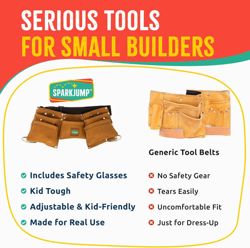 SparkJump Kids Brown Tool Belt, Adjustable Tool Belt for Toddlers and Kids, Dress-Up Construction Costume for DIY