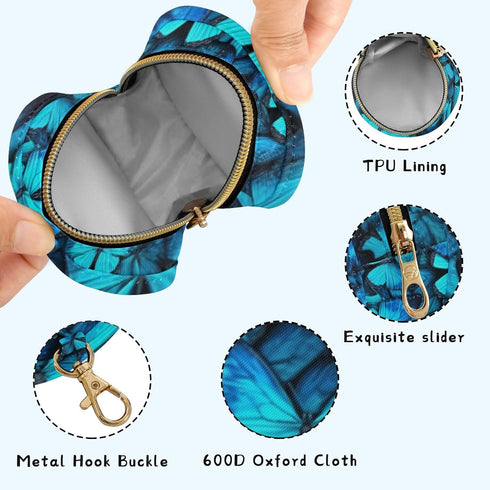 YETTASBIN Blue Butterfly Portable Pacifier Holder Case with Metal Hook Buckle & Zipper for Diaper Bag and Stroller