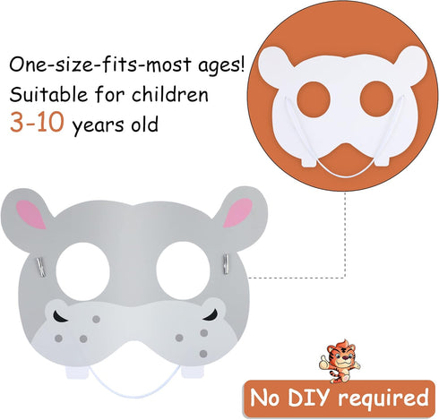 Blulu 16 Pcs Safari Animal Masks for Kids, Jungle Zoo Animals Cartoon Masks for Birthday Party Decorations