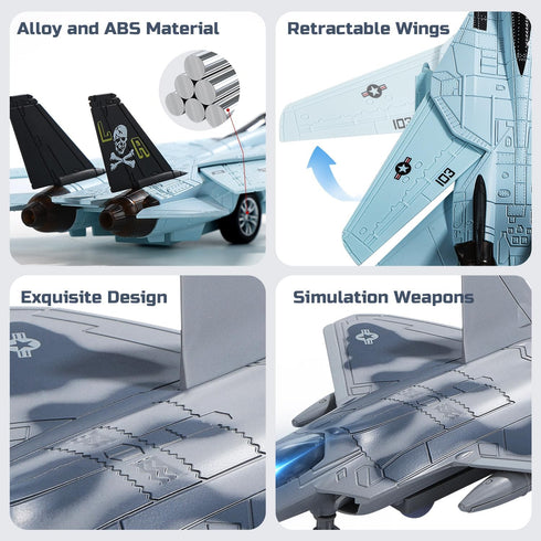 F14 F22 Double Fighter Jet Toy, & Diecast Planes with Lights & Sounds, Pull Back Military Airplane Toy Gift
