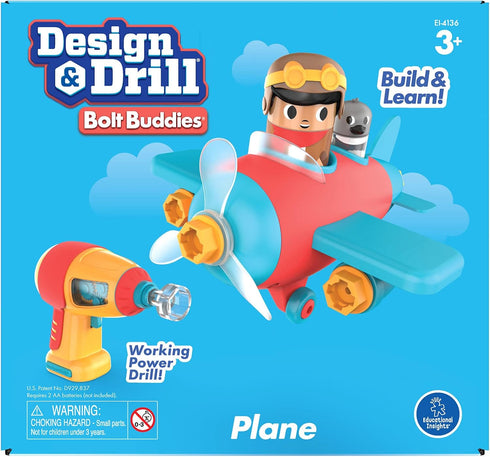 Educational Insights Design & Drill Bolt Buddies Plane Take Apart Toy with Electric Drill - STEM Gift for Ages 3+