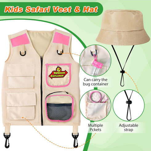 Kids Explore Kit & Bug Catcher Kit, Outdoor Camping Gear with Safari Vest & Hat for Boys Girls Ages 3-12