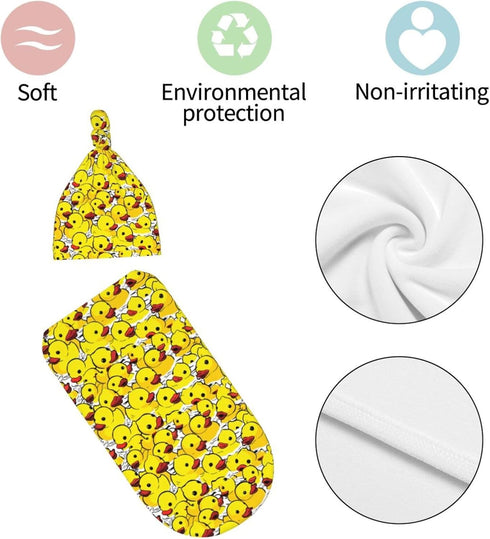 Nanyizly Set 0-6m Yellow Rubber Cute Duck Newborns Beanie Swaddle Blanket Baby Receiving Blankets for Infant Boy Girl
