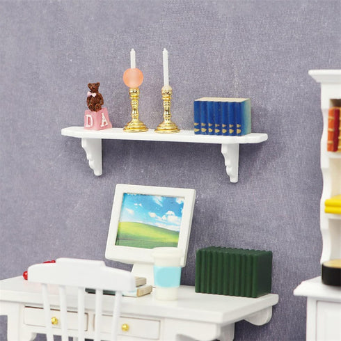 2Pcs White Dollhouse Wall Shelf, 1:12 Scale Miniature Storage for Kitchen Scene Dollhouse Decor