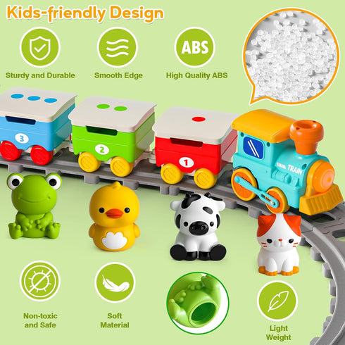 1 2 3 Set Counting, 18M+ Toddler Toys for Year Old, Electric Farm Animal Train with Music, Lights & Steam, Montessori