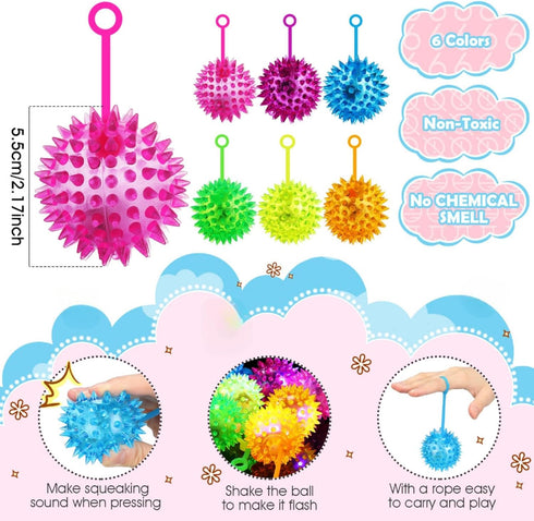 60 Sotiff Pcs Light up Ball Spiky LED Bouncy Ball Flashing Squeaky Multicolor Puffer Toy Rubber Sensory Toy Carnival