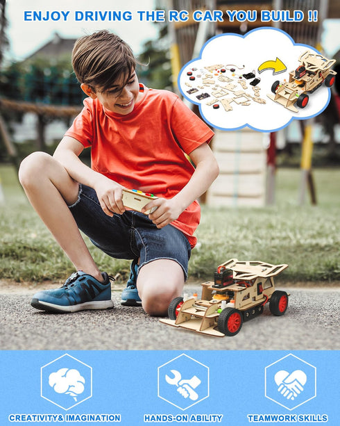 Poraxy STEM Kits for Kids age 8-12, Building Remote Control Car, Wooden Model Kits, Educational Crafts