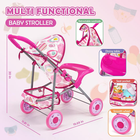 Set 12.5" Backpack 21 2 Sets Set Baby Doll Stroller with Doll, Baby Dining Table, with Carrier, PCS Baby Doll