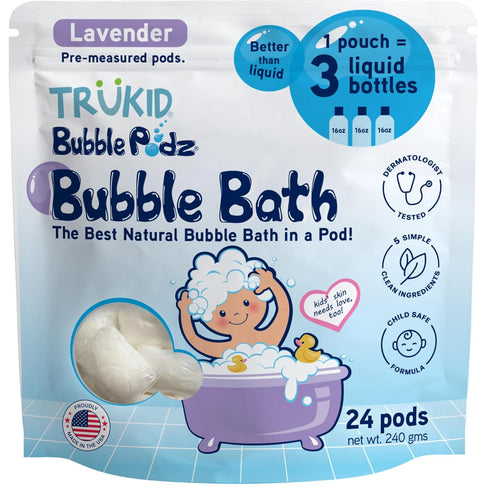 TruKid Bubble Podz Bubble Bath for Kids, Tear Free Gentle Bath Bomb for Sensitive Skin, Lavender Scent