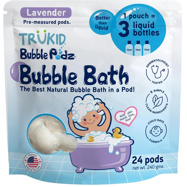 TruKid Bubble Podz Bubble Bath for Kids, Tear Free Gentle Bath Bomb for Sensitive Skin, Lavender Scent