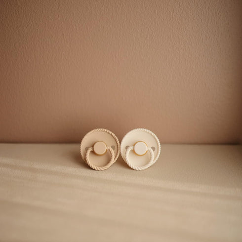 FRIGG Rope SilkySoft Silicone Baby Pacifier, Made in Denmark, BPA-Free, Sage/Croissant, 0-6 Months