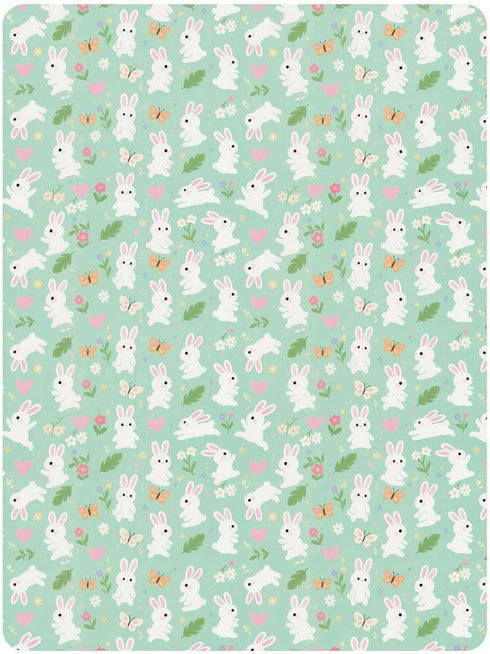 miaozhen 1 Pack 52x28 Cotton Baby Crib Sheets Ultra Soft Cute Bunny Rabbit Butterfly Flower Light Green Playard