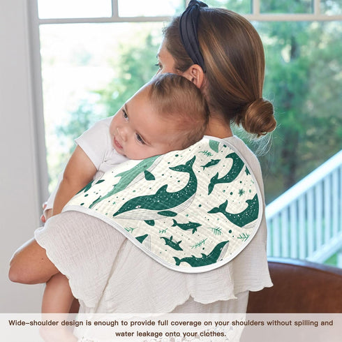 siphylline Set 2, 22x11in Emerald Green Playful Whale Cotton Muslin Burp Cloth Breathable Milk Spit Up Cloth for Gender