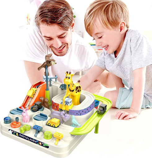 Ferthor Fun 3 3-6 Car Rescue Adventure Toys for Boys - Race Tracks with Zoo Ramp & Mini Cars for Year Olds