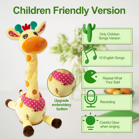 10 1-3 MIAODAM Dancing Giraffe Toy Stuffed Plush, Musical Baby Toys Singing Children's Song Repeats What You Say, Cute