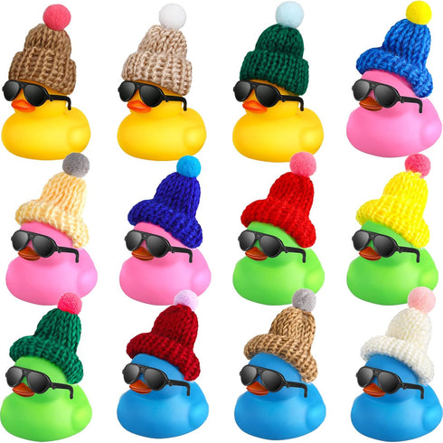 Chivao 12 Pcs Mini Rubber Ducks with Sunglasses/ Glasses and Hats/ Necklace,