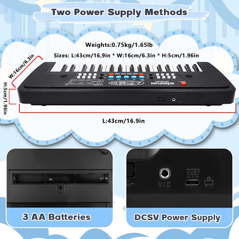 37 3-6, 3 4 5 6 Kids Piano Keyboard, Key Portable Electronic Piano for Kids Age Piano Keyboard with Microphone Musical