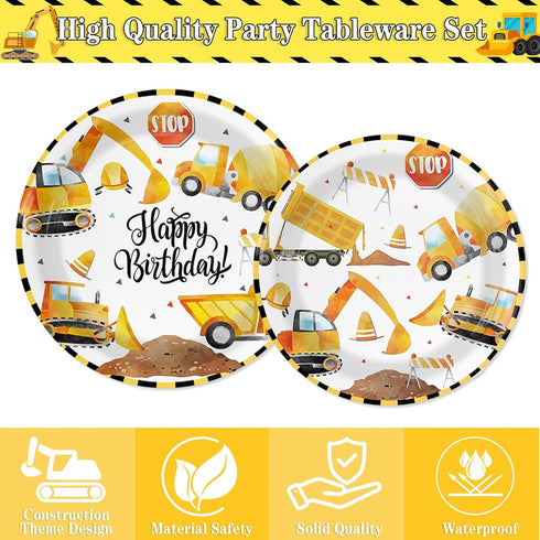 96PCS 24 Construction Birthday Party Supplies,Construction Party Decorations Includes Plates, Cups, Napkins, Truck