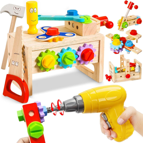 Kids Tool Set with Electric Drill, 39 Pcs Wooden Toddler Play Tool