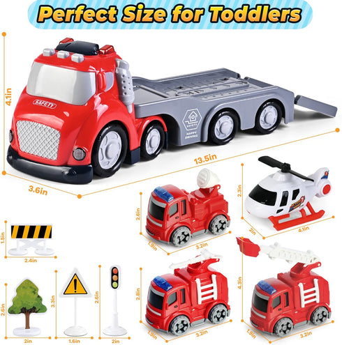 1 2 3 Old,5 1 12-18M+ Toddlers Truck Toys,Boy Toys Gifts for Years in City Fire Transport Truck with Lights