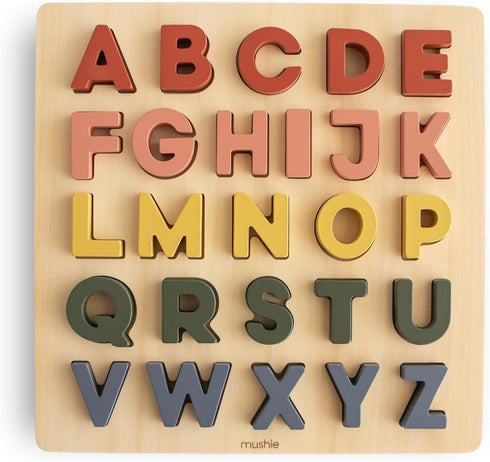 mushie Wooden Alphabet Puzzle | for Kids 3 Years+ | Preschool Educational