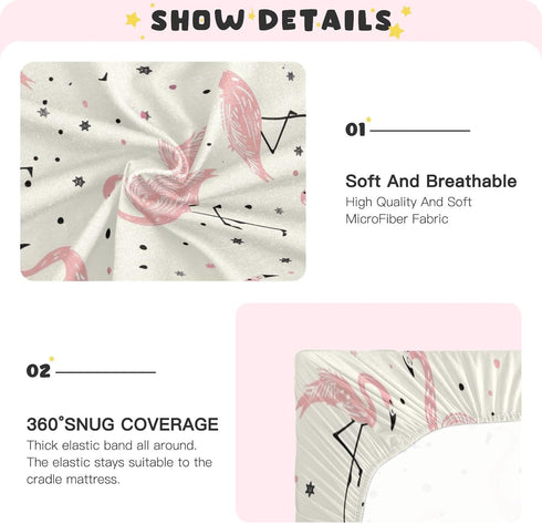 SUABO Summer Pink Flamingo Crib Sheets Stretchy Portable Sheets for Baby Toddler Breathable Soft Crib Mattress Sheet