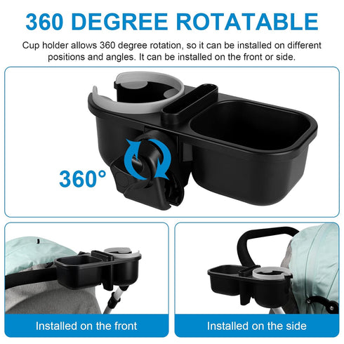 Accmor 3 in 1 Stroller Snack Tray, Non-Slip Grip Clip Accessory Compatible with Uppababy, Nuna, Doona Strollers, Grey