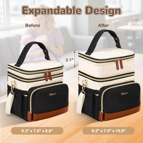 Pack, 6 9 Mancro Expandable Breast Milk Cooler Travel Bag with Ice Double Layer Baby Bottle Bag Fits Bottles Up