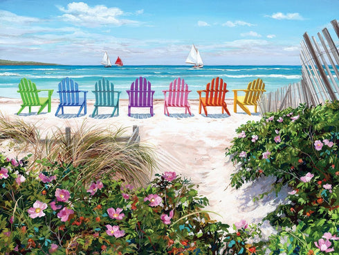White Mountain Puzzles - Rainbow Chairs 500 Piece Jigsaw Puzzle