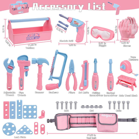 Set, 48PCS Set 3-8 Kids Tool Toddler Tool with Electronic Toy Drill & Kids Tape Measure,Pretend Play Construction Toys