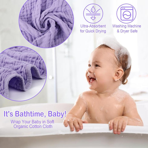 2 Pack 32x32Inch, Synrroe Hooded Muslin Cotton Baby Towels, Pink & Purple