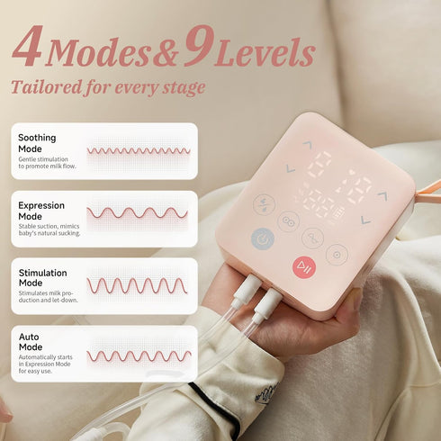 4 9 2500mAh Snow Bear Electric Breast Pump, Pumping Modes & Intensity Levels, Portable Split-Tube Design