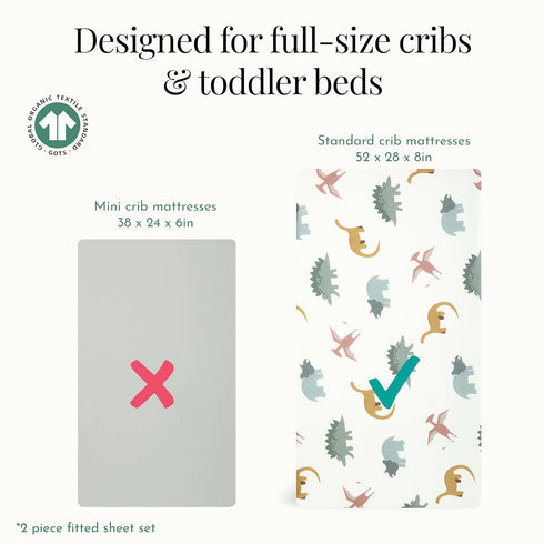 2 Pack Evolur Rawrsome Light Crib Sheet, Fitted Crib Sheet for Standard Crib and Toddler Mattress, Soft and Breathable