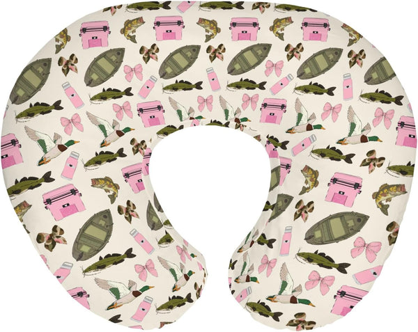 Pink Fishing Hunting Girly Baby Nursing Pillow Covers for Girl Boats Bass