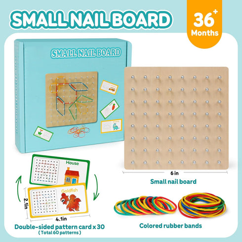 3+ Skrtuan Wooden Geoboard for Kids - Montessori STEM Educational Toy with Pattern Cards & Rubber Bands,Early Fine