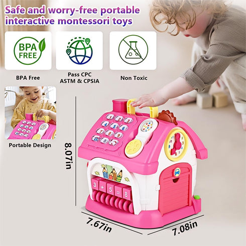 8-in-1 1-3 Montessori Bilingual Musical Activity House | EN/ES Learning Toy with Volume Control & Travel Handle |