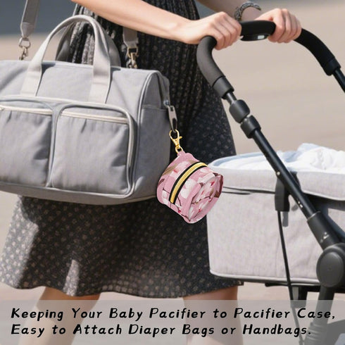 YETTASBIN Cherry Blossoms Portable Pacifier Holder Case with Metal Hook Buckle & Zipper for Diaper Bag and Stroller