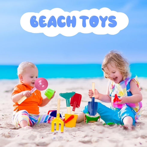 MEIDAYAI 5 8'' Set Beach Toys, Pcs Kids Garden Tools, Children Beach Sand Toys Gardening with Sturdy Wooden Handle
