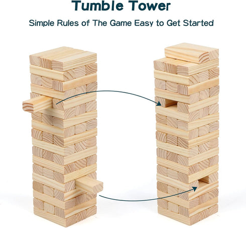 54PCS Classic Block Stacking Board Game Wooden Blocks Stacking Games for Kids and Families Tumbling Tower Blocks Game