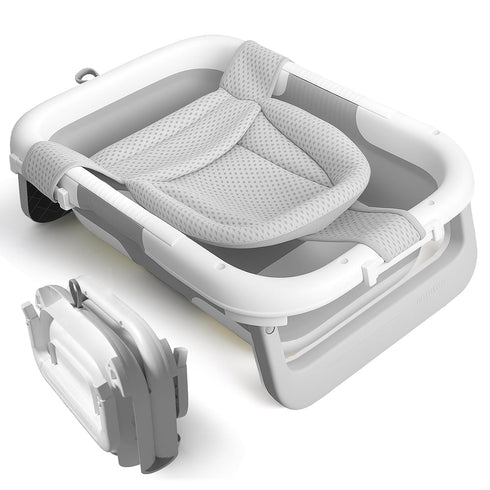 EverKiddo Collapsible Baby Bathtub with Newborn Sling, Baby Bath Tub with Quick Drainage