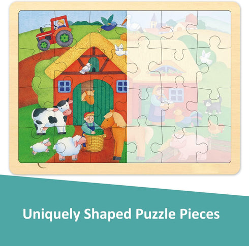 24 Piece Puzzles for Kids Ages 3-5, Unique Shape Wooden Jigsaw Puzzle for Farm Animals
