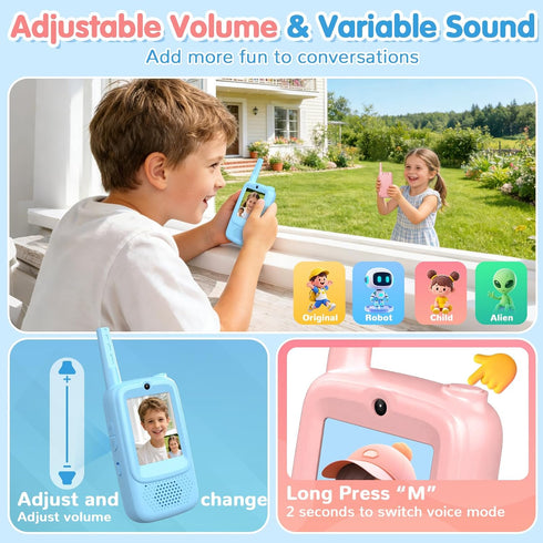 Dolwenqi 2 Pack 3-10 Video Walkie Talkies for Kids, Rechargeable Kids Walkie Talkies with Video Intercom Voice Changer