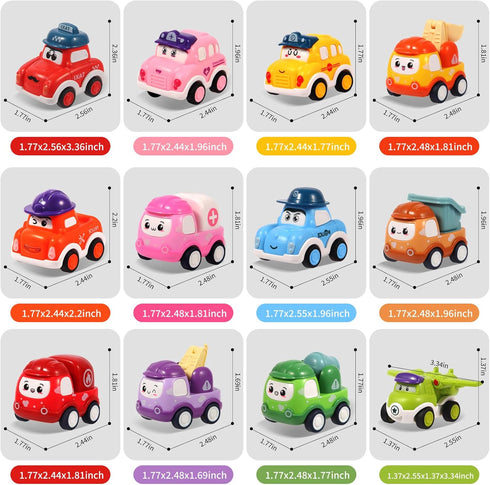 TGXLAK 12 Set 1 2 3 12-18 Set, 1 2 1st 1 2 3 Pcs Pull Back Cars Toys for Year Toddlers, Baby Car Toys for Months